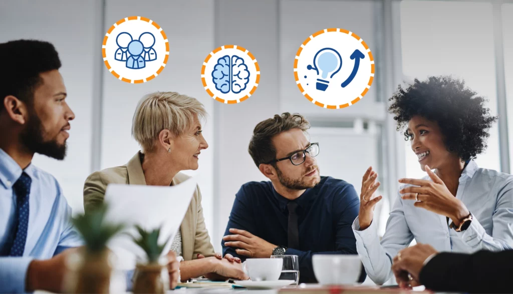 Collaborateurs qui travaillent ensemble - Mandarine Academy - intelligence collective