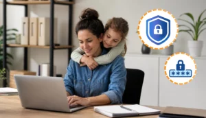 les risques de cybersécurité en télétravail pour une salariée et sa fille derrière elle